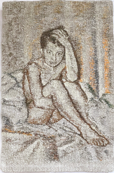 Sztuka tkaniny zatytułowany „Siedząca dziewczyna” autorstwa Danuta Elzbieta Czyzyk, Oryginalna praca, Gobelin Zamontowany na…