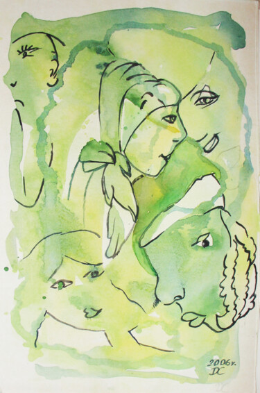 Rysunek zatytułowany „Pięcioro” autorstwa Danuta Elzbieta Czyzyk, Oryginalna praca, Akwarela
