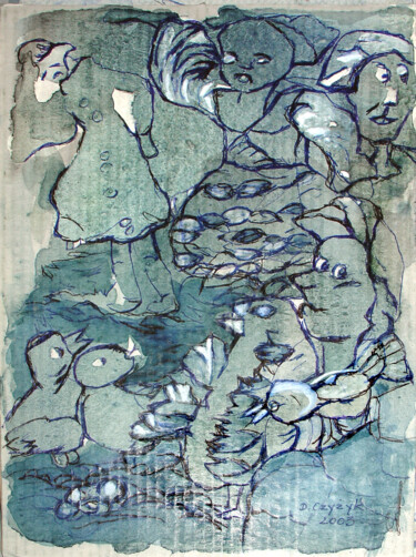 Rysunek zatytułowany „Spotkanie z ptaszka…” autorstwa Danuta Elzbieta Czyzyk, Oryginalna praca, Akwarela