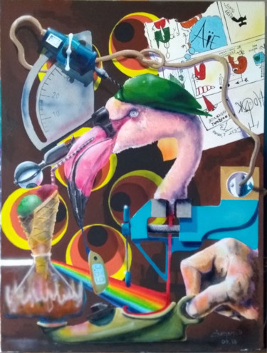Peinture intitulée "tortured flamingo" par Dany Cash, Œuvre d'art originale, Acrylique
