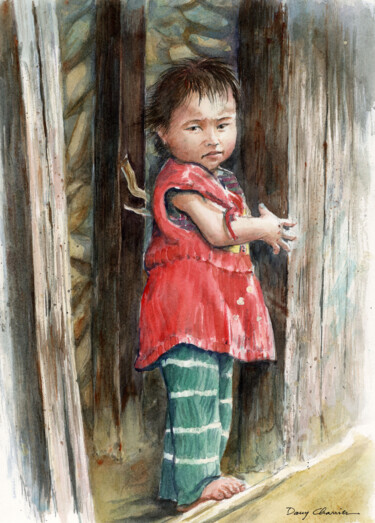 Peinture intitulée "Petite Nepalaise.jpg" par Dany Charrier, Œuvre d'art originale, Aquarelle