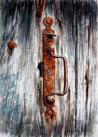 Peinture intitulée "serrure de vieille…" par Dany Charrier, Œuvre d'art originale, Aquarelle