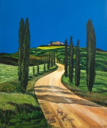 Malerei mit dem Titel "La Toscane et les 3…" von Dany Drug, Original-Kunstwerk, Öl