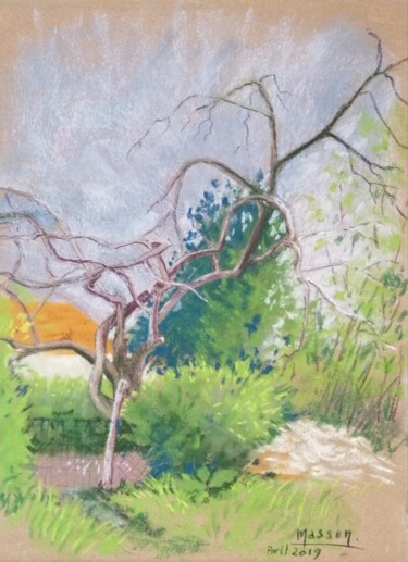 Peinture intitulée "vers le poulailler" par Dany Masson, Œuvre d'art originale, Pastel