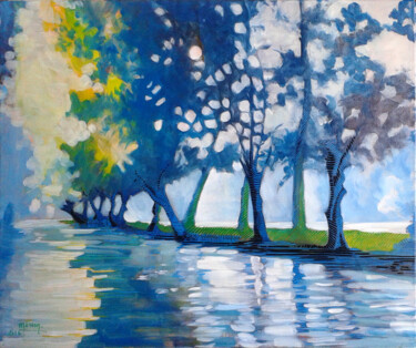 Peinture intitulée "Marais bleu" par Dany Masson, Œuvre d'art originale, Huile Monté sur Châssis en bois