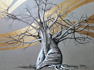 Pittura intitolato "Baobab" da Dany Masson, Opera d'arte originale, Inchiostro Montato su Cartone