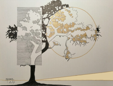 Zeichnungen mit dem Titel "éclipse partielle" von Dany Masson, Original-Kunstwerk, Tinte Auf Karton montiert