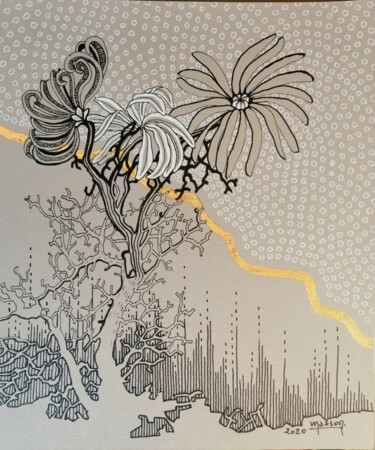 Desenho intitulada "arbre de mer" por Dany Masson, Obras de arte originais, Tinta Montado em Cartão