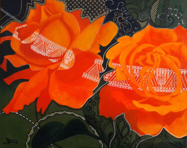 「deux roses.jpg」というタイトルの絵画 Dany Massonによって, オリジナルのアートワーク, オイル