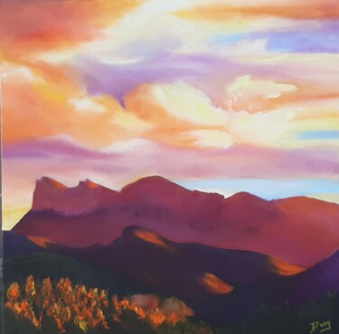 Painting titled "Coucher de soleil s…" by Dany Santelli, Original Artwork, Oil Mounted on Wood Stretcher frame