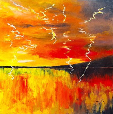 Painting titled "Soir d'orage" by Dany Santelli, Original Artwork, Oil Mounted on Wood Stretcher frame