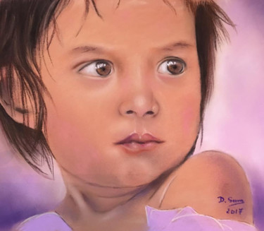 Dessin intitulée "Regard d'enfant" par Dany Serva, Œuvre d'art originale, Pastel