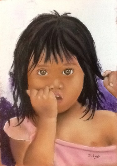 「"Petite Cambodgienn…」というタイトルの絵画 Dany Servaによって, オリジナルのアートワーク, パステル
