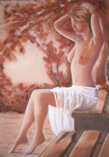 Pittura intitolato ""Jeune femme sur le…" da Dany Serva, Opera d'arte originale