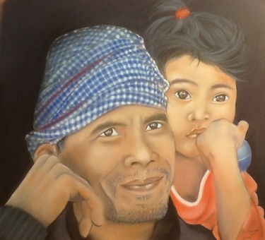 Drawing titled ""Papa et moi...."" by Dany Serva, Original Artwork, Pastel