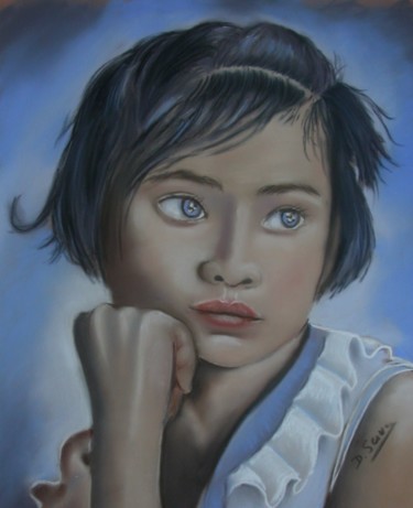 Dibujo titulada ""Bleu comme mes rêv…" por Dany Serva, Obra de arte original, Pastel