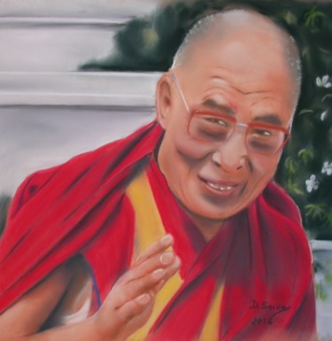Dessin intitulée ""Le Dalai Lama"" par Dany Serva, Œuvre d'art originale, Pastel