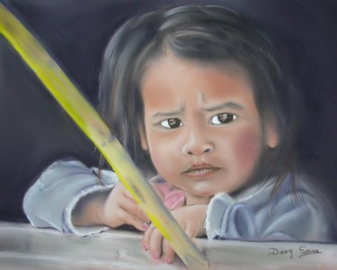 Dessin intitulée ""Fillette du Laos"" par Dany Serva, Œuvre d'art originale, Pastel