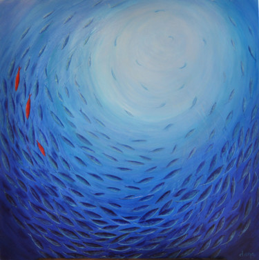 Malerei mit dem Titel "Les poissons" von Dane, Original-Kunstwerk, Acryl Auf Keilrahmen aus Holz montiert