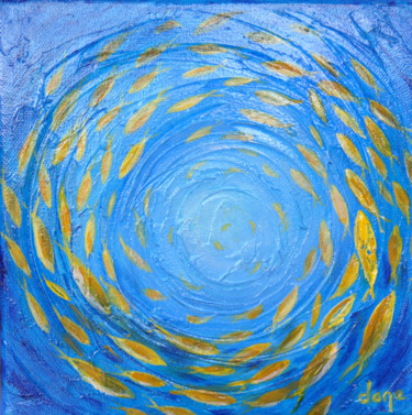 Картина под названием "Les poissons jaunes" - Dane, Подлинное произведение искусства, Акрил Установлен на Деревянная рама дл…