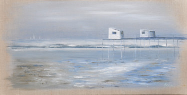 Painting titled "Bord de mer" by Dane, Original Artwork, Oil Mounted on Wood Stretcher frame