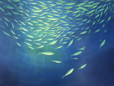 Malerei mit dem Titel "Le banc de poissons" von Dane, Original-Kunstwerk, Acryl Auf Keilrahmen aus Holz montiert