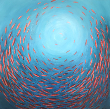 Картина под названием "Le banc de poissons…" - Dane, Подлинное произведение искусства, Акрил Установлен на Деревянная рама д…