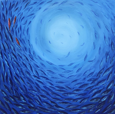Malerei mit dem Titel "Fishes" von Dane, Original-Kunstwerk, Acryl Auf Keilrahmen aus Holz montiert