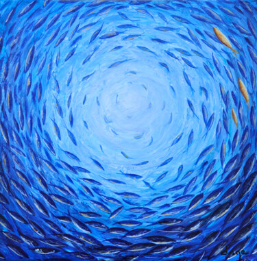 Картина под названием "3 poissons jaunes" - Dane, Подлинное произведение искусства, Акрил Установлен на Деревянная рама для…