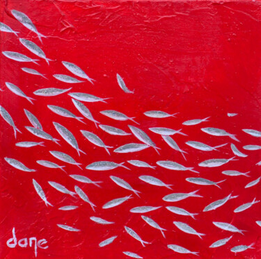 Painting titled "Silver fishes" by Dane, Original Artwork, Acrylic Mounted on Wood Stretcher frame