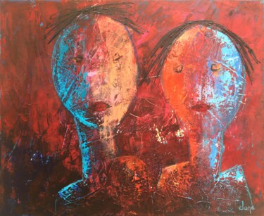 Painting titled "En couple" by Dane, Original Artwork, Acrylic Mounted on Wood Stretcher frame