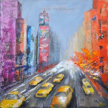 Картина под названием "NY - taxis jaunes" - Dane, Подлинное произведение искусства, Акрил Установлен на Деревянная рама для…