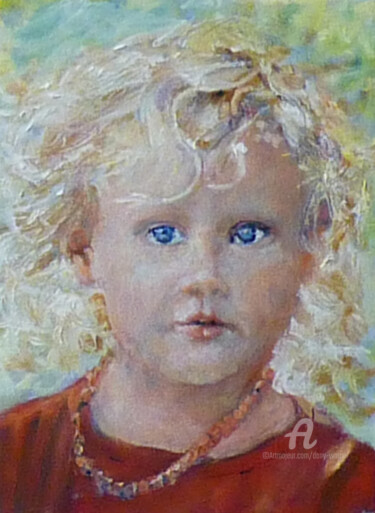 Painting titled "Enfant  au collier" by Dany Wattier, Original Artwork, Oil