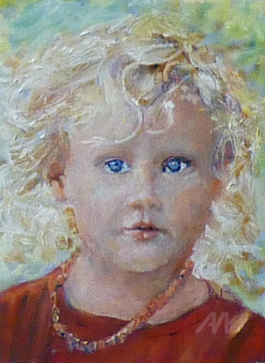 Malerei mit dem Titel "Enfant  au collier" von Dany Wattier, Original-Kunstwerk, Öl