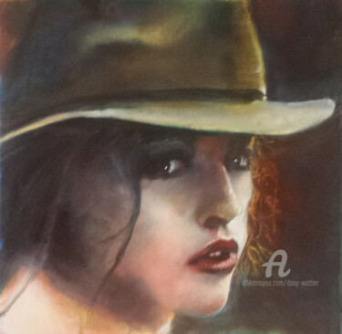 Картина под названием "Femme au chapeau fe…" - Dany Wattier, Подлинное произведение искусства, Масло