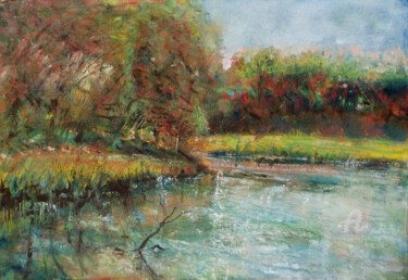 Картина под названием "Lac en automne" - Dany Wattier, Подлинное произведение искусства, Масло