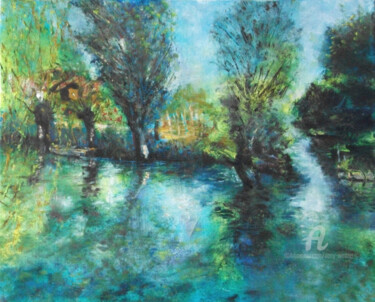 Painting titled "Jardins de Caraqui.…" by Dany Wattier, Original Artwork, Oil Mounted on Wood Stretcher frame
