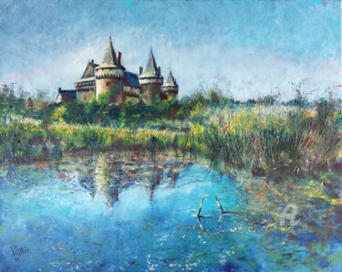 Painting titled "Château de Suscinio" by Dany Wattier, Original Artwork, Oil Mounted on Wood Stretcher frame