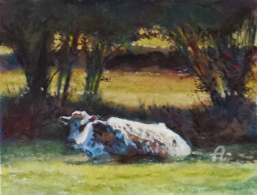 Peinture intitulée "Vache normande" par Dany Wattier, Œuvre d'art originale, Huile