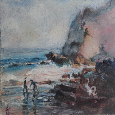 Malerei mit dem Titel "jeu avec les vagues" von Dany Wattier, Original-Kunstwerk, Öl