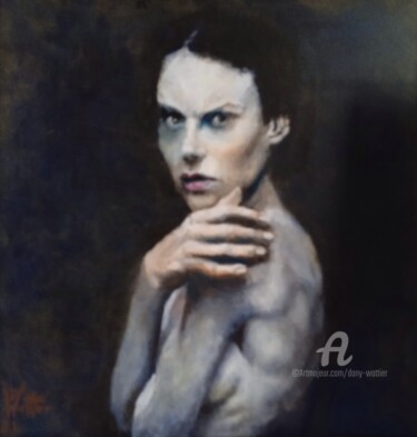 Painting titled "Pauline" by Dany Wattier, Original Artwork, Oil Mounted on Wood Stretcher frame