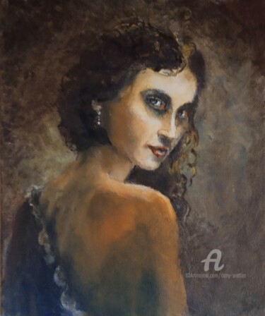 Painting titled "Clotilde" by Dany Wattier, Original Artwork, Oil Mounted on Wood Stretcher frame