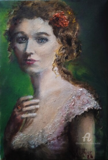 Ζωγραφική με τίτλο "Rose" από Dany Wattier, Αυθεντικά έργα τέχνης, Λάδι Τοποθετήθηκε στο Ξύλινο φορείο σκελετό