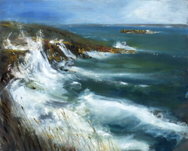 Painting titled "Tempete au Goulumer" by Dany Wattier, Original Artwork, Oil