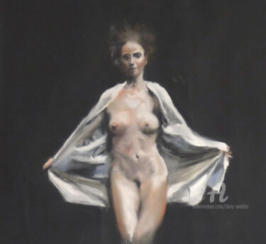 Drawing titled "Coup de blouse." by Dany Wattier, Original Artwork, Pastel