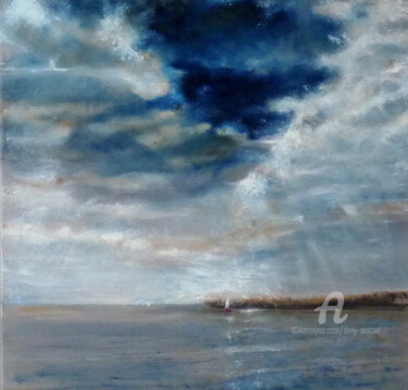 Painting titled "Nuages sur Damgan" by Dany Wattier, Original Artwork, Oil