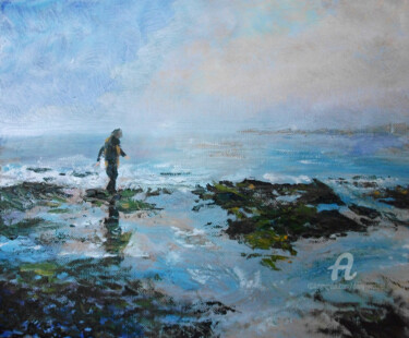 Peinture intitulée "Surpris par la marée" par Dany Wattier, Œuvre d'art originale, Huile