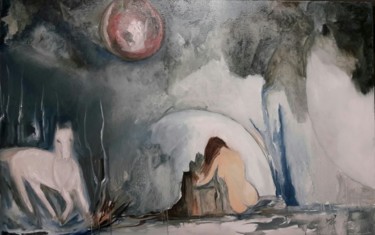 Schilderij getiteld "le cheval blanc" door Dany Bouts, Origineel Kunstwerk, Olie