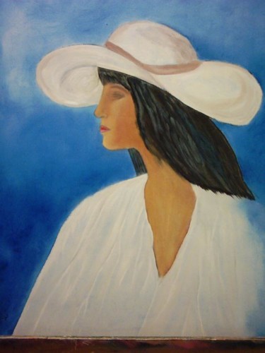 Peinture intitulée "femme au chapeau bl…" par Dany Bouts, Œuvre d'art originale