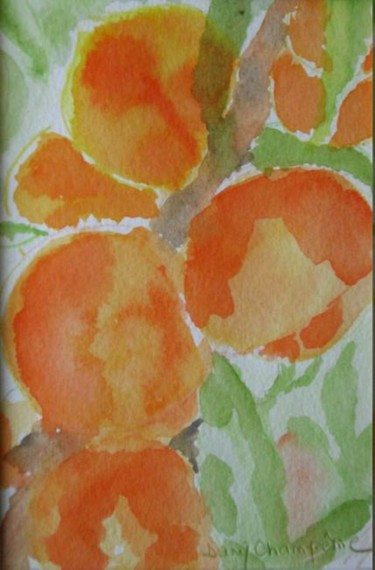 Painting titled "PECHES" by Dany Champeme, Original Artwork, Watercolor